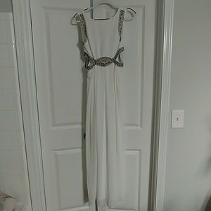 White and gunmetal chiffon gown